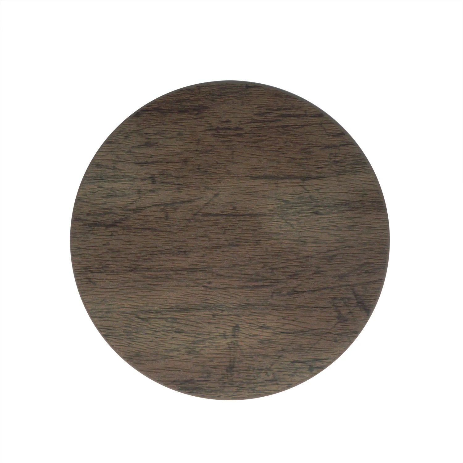 Cercle rond en bois foncé avec un motif de grains de bois.