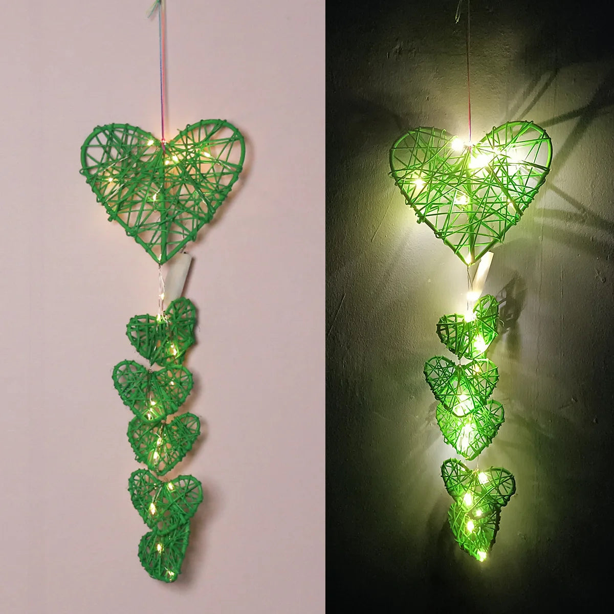 guirlande lumineuse coeurs étoiles feuilles blanche rose rouge décorative artisanale chambre anniversaire