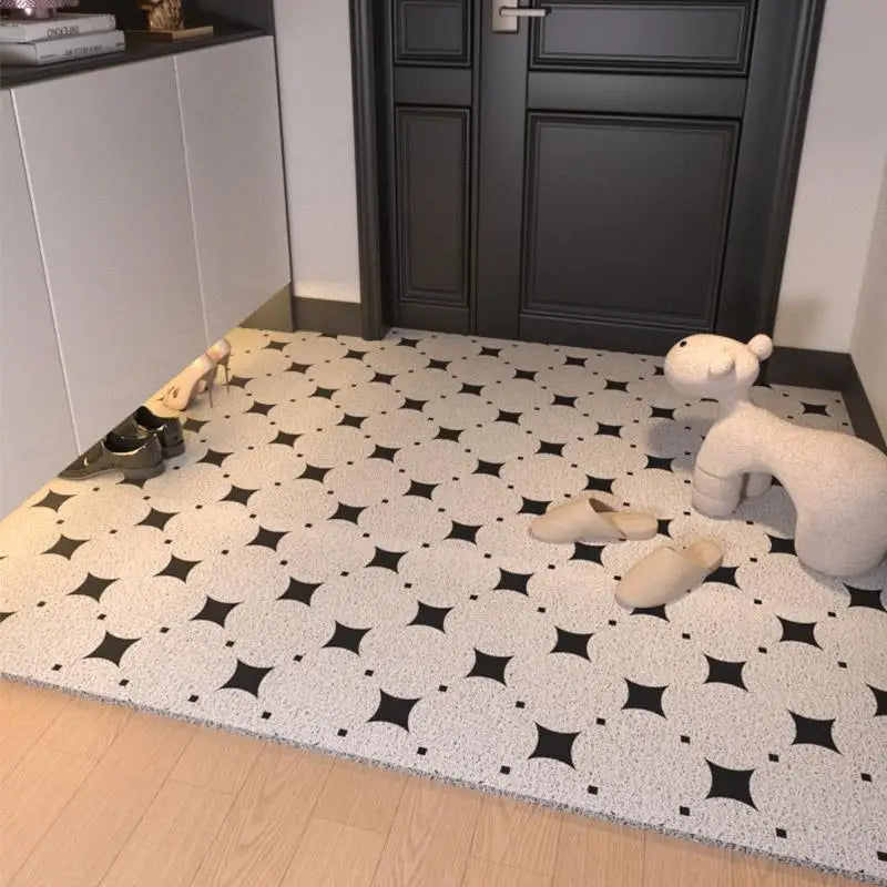 tapis d'entrée extérieur pvc noir blanc motif géométrique moderne antidérapant couloir porte