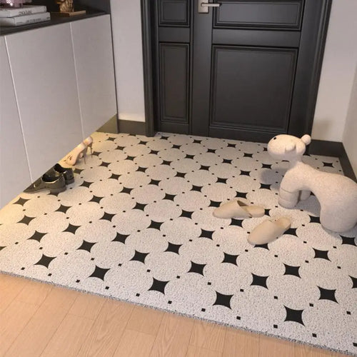 tapis d'entrée extérieur pvc noir blanc motif géométrique moderne antidérapant couloir porte