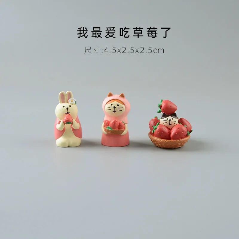 figurines animaux mignonnes résine strawberries fruits décor maison kawaii blanc rose beige rouge cartoon