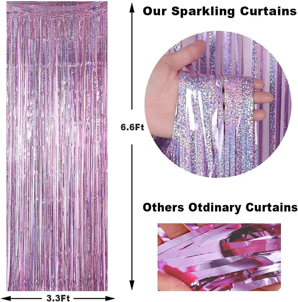 décoration anniversaire rideau violet argent moderne stripes brillantes opalescent festif