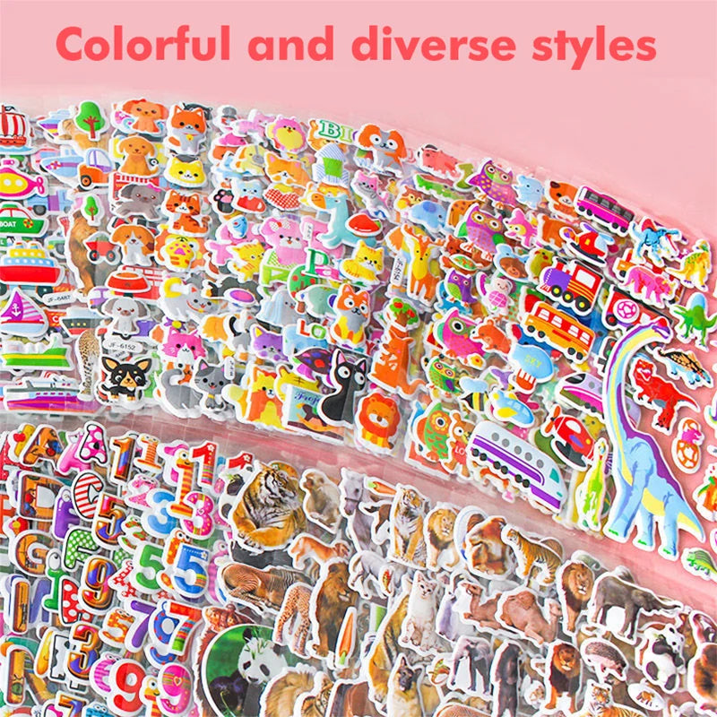 sticker 3d multicolore animaux chiffres véhicules adhésif scrapbooking artisanat enseignement récompense élèves activités