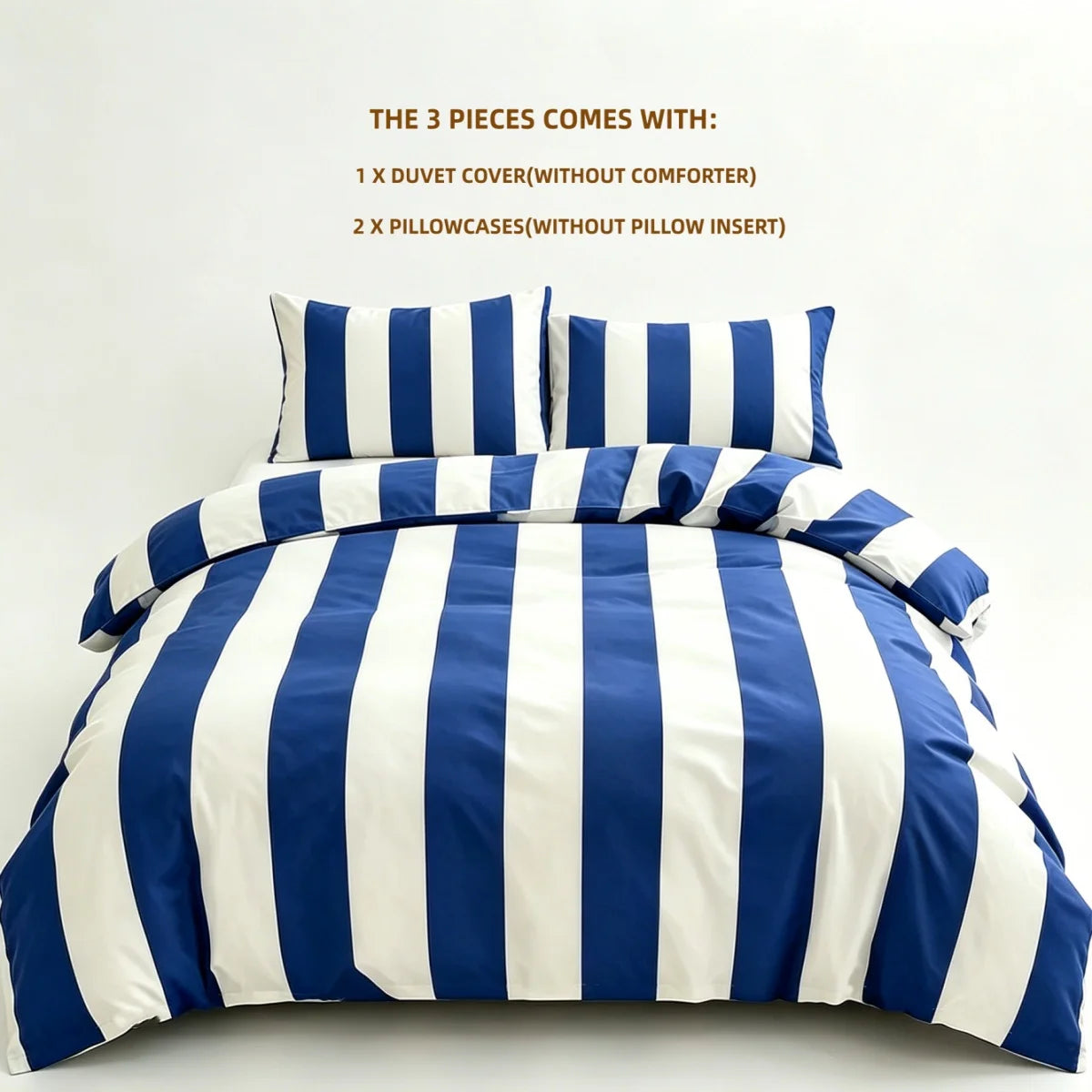 ensemble literie bleu marine rayures horizontales moderne couvre lit taies oreiller polyester