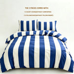 ensemble literie bleu marine rayures horizontales moderne couvre lit taies oreiller polyester
