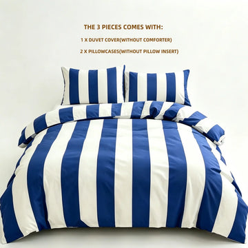 ensemble literie bleu marine rayures horizontales moderne couvre lit taies oreiller polyester