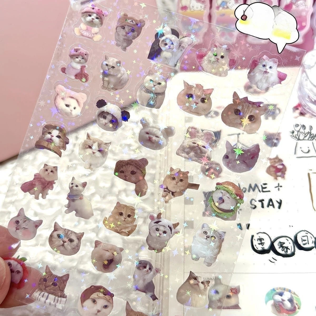 sticker kawaii chatons transparents accessoires divers scrapbooking waterproof mignon ornement decoration scenique