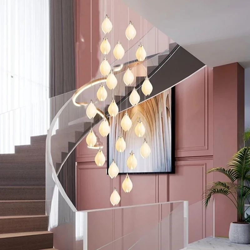 suspension lumineuse moderne blanc doré fleur élégant luminaire salon villa luxe