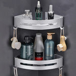 étagère angle moderne noire blanche or adhésive réutilisable salle bain douche trois niveaux fixations