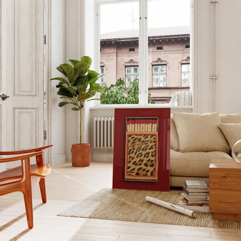 affiche décoration boîte allumettes rétro léopard moderne sans cadre rouge beige noir