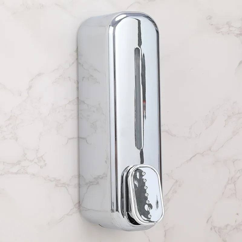 distributeur savon liquide mural blanc doré moderne adhésif bouton déclenchement fenêtre remplissage minimaliste