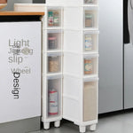 meuble rangement modulaire blanc boîtes transparentes roulettes organisation maison moderne