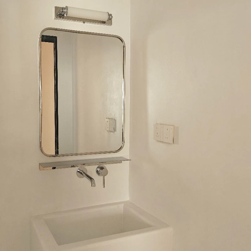 miroir argenté moderne rectangulaire bordure métallique fixation murale chambre salon