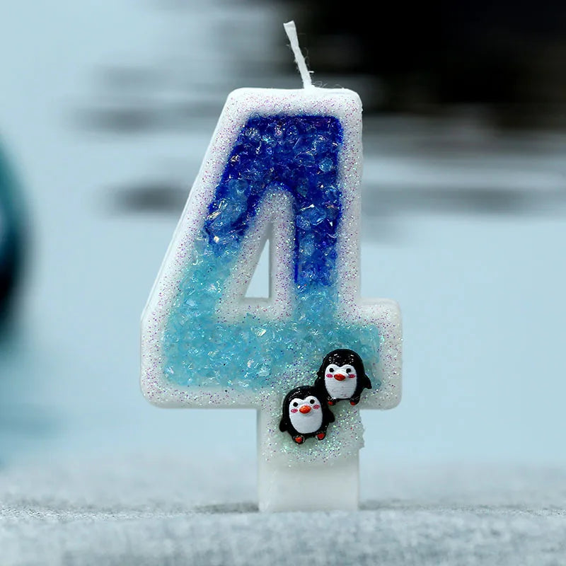 bougies chiffre glitter penguins blanc bleu noir décoratives animaux adhésives relief thèmes