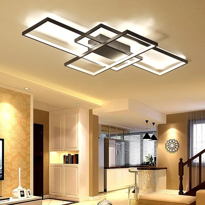 plafonniers led télécommande moderne noir blanc rectangles superposés 60w minimaliste contemporain monté surface