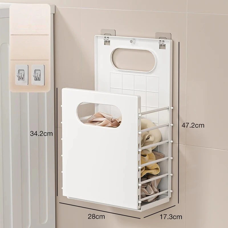panier rangement pliable blanc moderne vêtements linge salle bain fixations crochets minimaliste