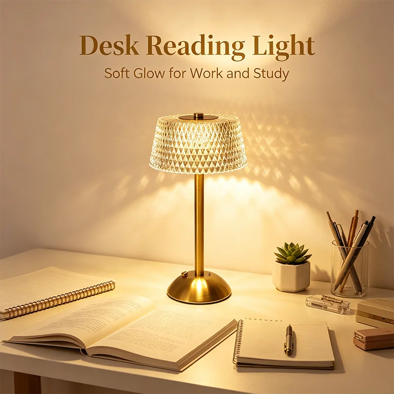 lampe table dorée diamant moderne interrupteur rotatif port usb rechargeable veilleuse chambre