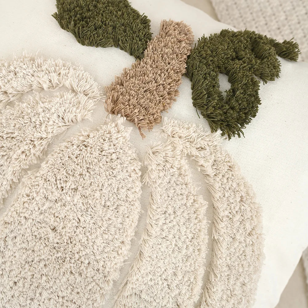 citrouille brodée halloween coussin blanc rustique automne texture épaisse polyester coton décoration sofa chambre