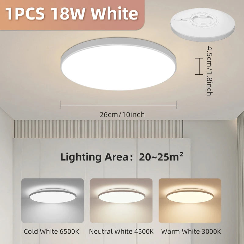 lampe led plafonnier blanc moderne 27cm diamètre 5cm épaisseur 18w 30w