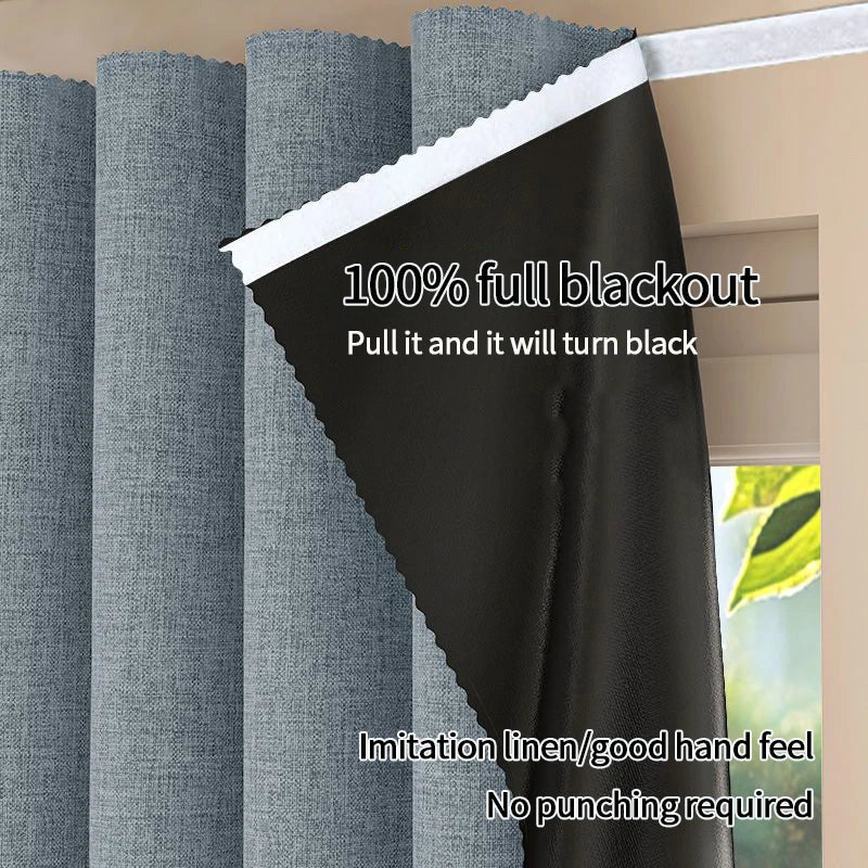 rideaux blackout polyester texturé imitation lin adhésif salon chambre bleu beige noir