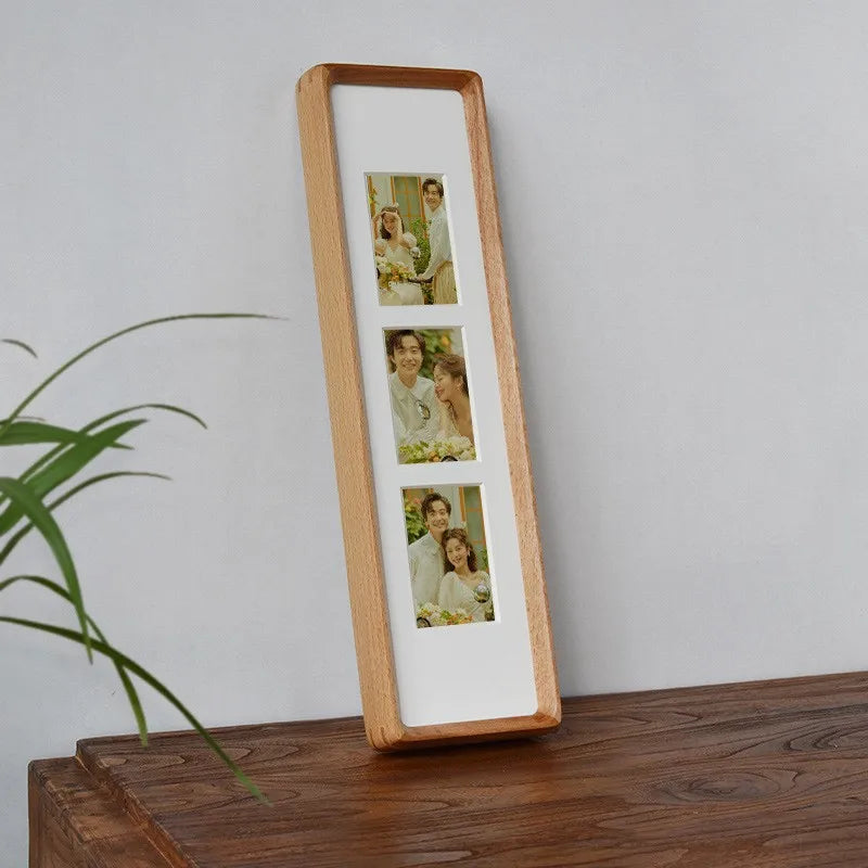 cadre photo bois contemporain minimaliste trois panneaux decoration murale blanc marron foncé texture naturelle