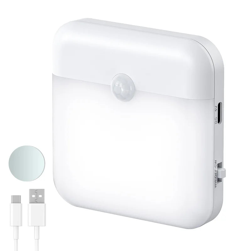 lampe nuit rechargeable usb détecteur mouvement adhésif blanc moderne sans fil led