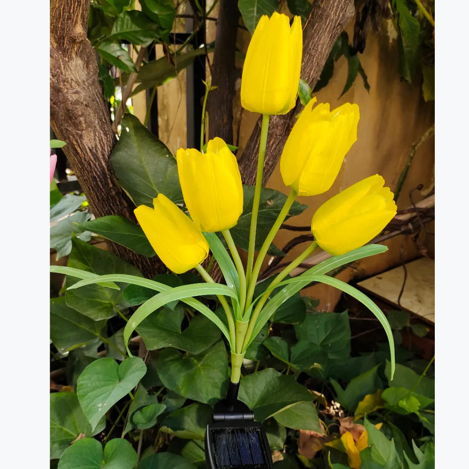 bouquet tulipes artificielles fleurs rouge rose jaune clips solaires extérieur moderne
