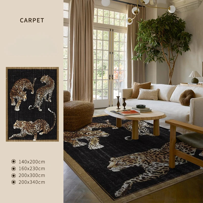 tapis léopard noir moderne tapisserie salon chambre pile désossée polyester PVC
