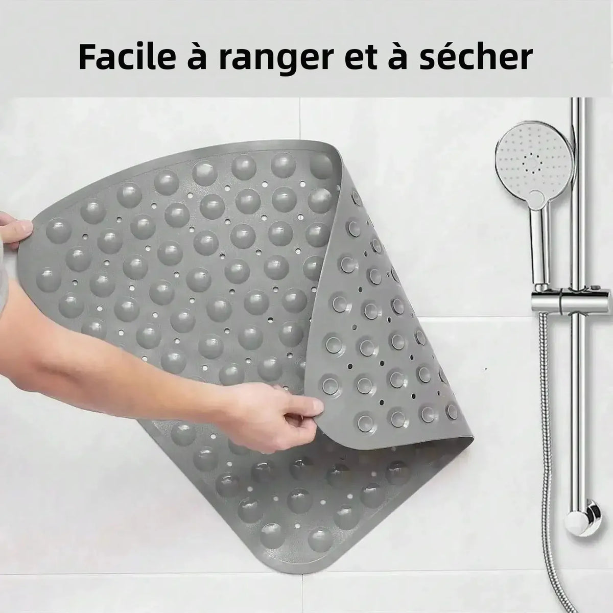 tapis bain moderne 54x54cm texturé ventouses drainage gris clair minimaliste respectueux environnement