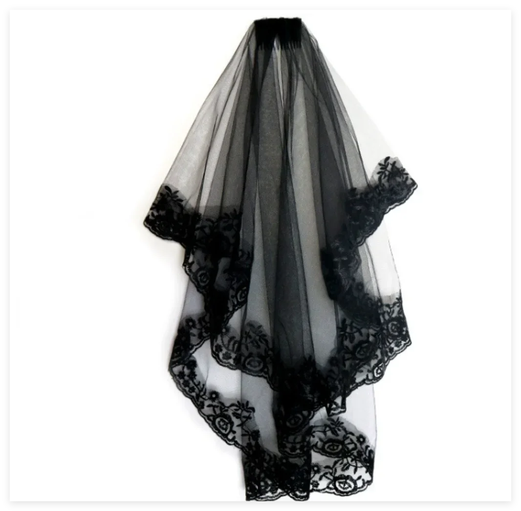 voile mariée femme noir dentelle transparente peigne classique accessoire coiffure événementiel halloween