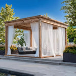 rideau extérieur semi transparent noir blanc moderne pochette tringle patio véranda