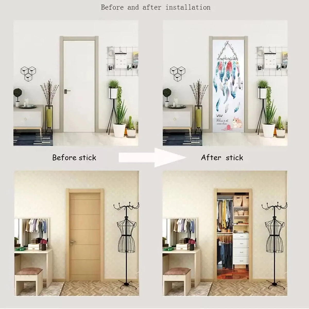 autocollant mural moderne orange rayures adhésif décoration intérieure chambre porte 77x200cm ecofriendly
