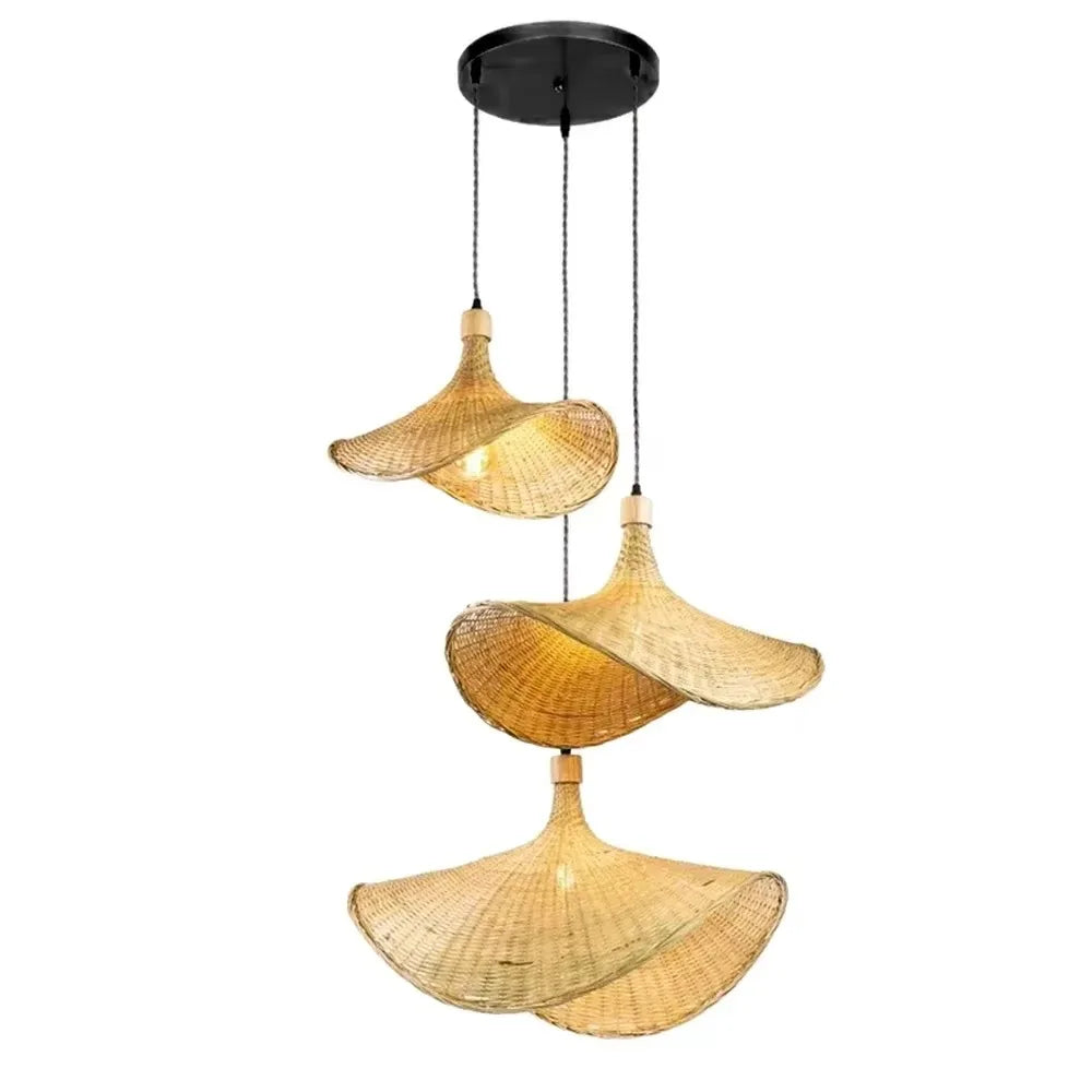 Suspension lumineuse tissée osier naturel moderne rustique câble ajustable douille E27