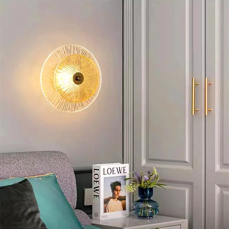 lampe murale moderne dorée rayons radiaux led transparente chambre coucher salle manger étude entrée