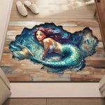 tapis sol antidérapant 3d flat moderne animaux chat ours sirène polyester résistant