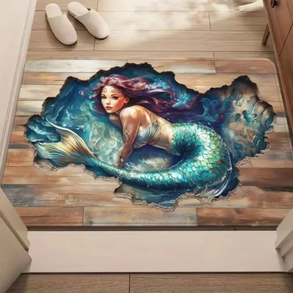tapis sol antidérapant 3d flat moderne animaux chat ours sirène polyester résistant