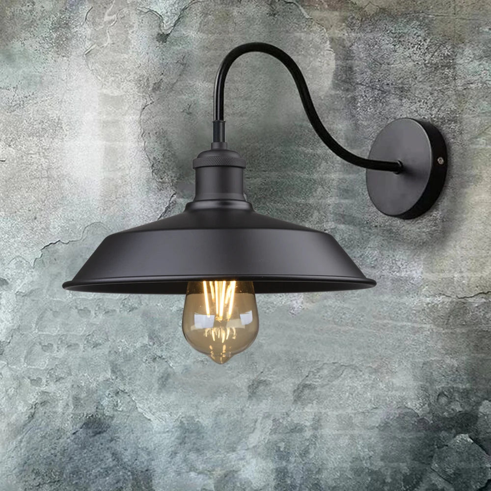 lampe murale industrielle vintage noir doré abat jour mat éclairage entrée chambre étude salle