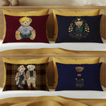 housse coussin ours peluche rouge noir polyester imprimé vintage élégant 30x50cm 40x60cm 50x70cm 48x74cm