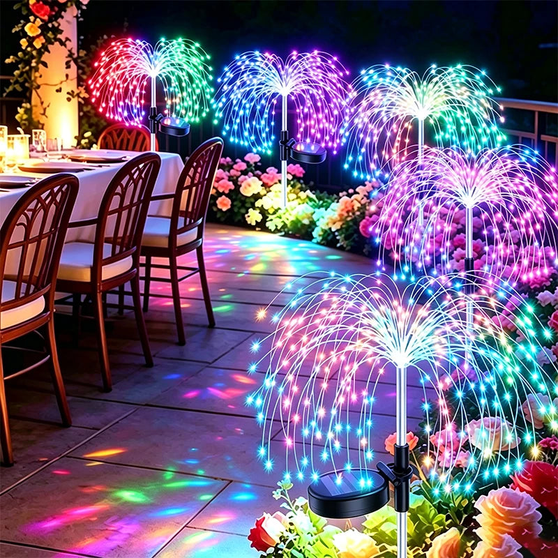 lumières solaires feux d'artifice multicolores modernes extérieures autoinstallation festive led jardin patios cour