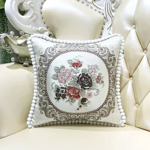coussin carré brodé fleurs pompons élégant lavable 40x40cm 58x58cm polyester coton