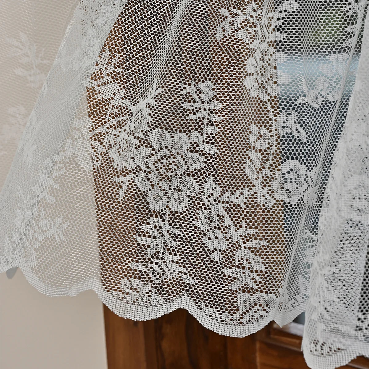 rideau fenêtre vert clair fleurs dentelle vintage taille 140x50cm polyester translucide