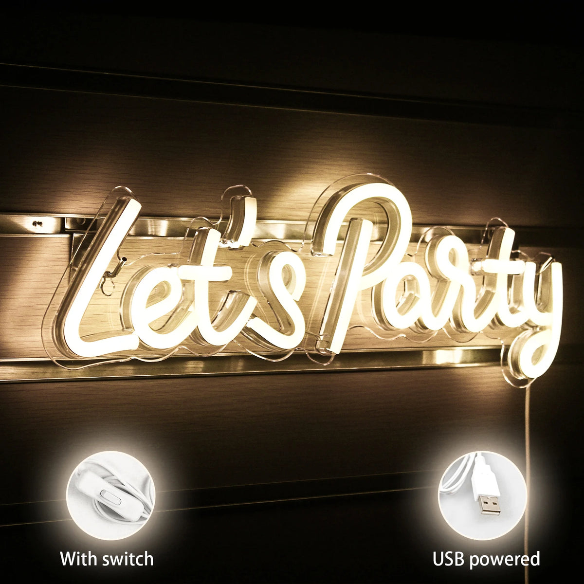 enseigne lumineuse led transparente moderne décoration intérieure party rose bleu jaune graphique câble usb