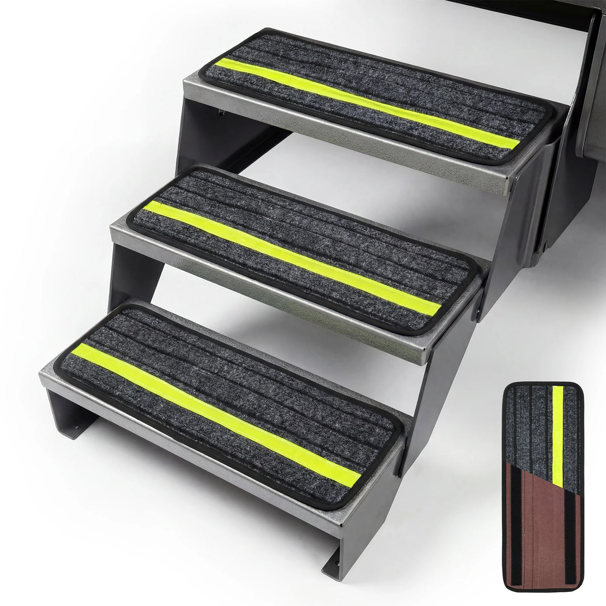 tapis antidérapant marchepied rv gris foncé jaune fluo adhésif texturé sécurisé surface poils rayures