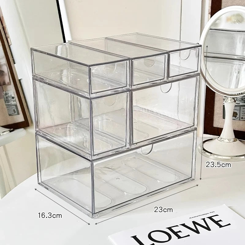 boîte rangement cosmétique transparente acrylique anti poussière tiroirs empilable moderne minimaliste