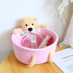 panier tissé réutilisable rangement enfant oiseaux peluche bijoux couleurs douces moderne