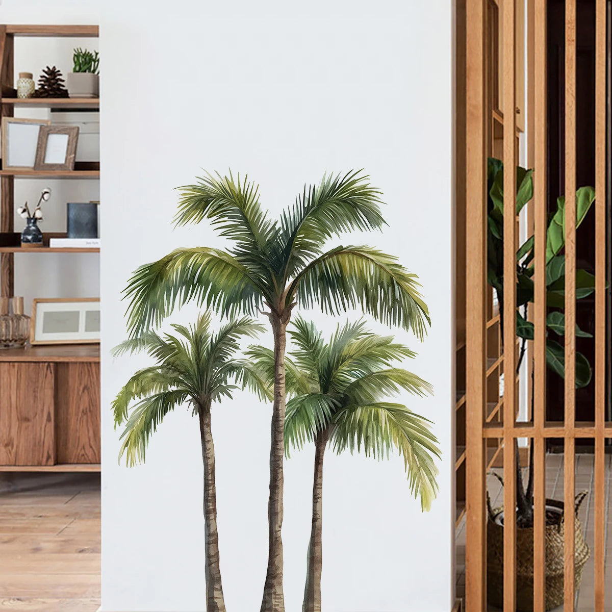 sticker mural palmiers tropicaux vert brun adhésif moderne décoration chambre opacité autoadhésif dimension 90cm