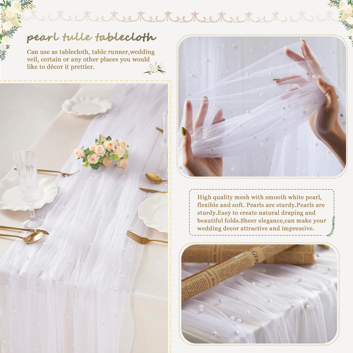 nappe tulle perlée transparente élégante mariage blanc noir rose vert