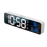 horloge numérique moderne blanc noir écran led affichage température double alarme snooze