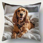 housse coussin chien doré moderne 100 polyester 45x45cm beige marron zip invisible decoration maison