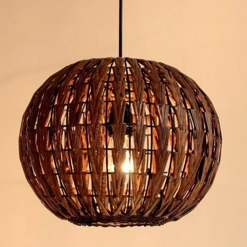 lampe suspendue tressée bambou marron clair moderne rustique salon chambre coucher 30cm 35cm